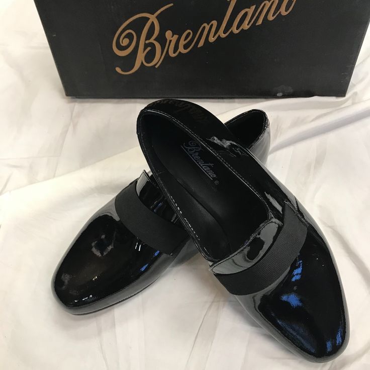 New Never Worn Tuxedo Shoes By Brentano, Slip On Style, Real Leather, Soles And Uppers, Size 8.5 Wide Width Slip-on Patent Leather Dress Shoes With Almond Toe, Black Dress Shoes With Flat Heel, Black Closed Toe Dress Shoes For Formal Occasions, Black Fitted Dress Shoes With Flat Heel, Formal Court Shoes With Contrasting Heel And Round Toe, Formal Court Shoes With Contrasting Heel Counter, Black Slip-on Oxfords With Pointed Toe, Black Cushioned Oxfords For Formal Wear, Black Formal Oxfords With Cushioned Footbed