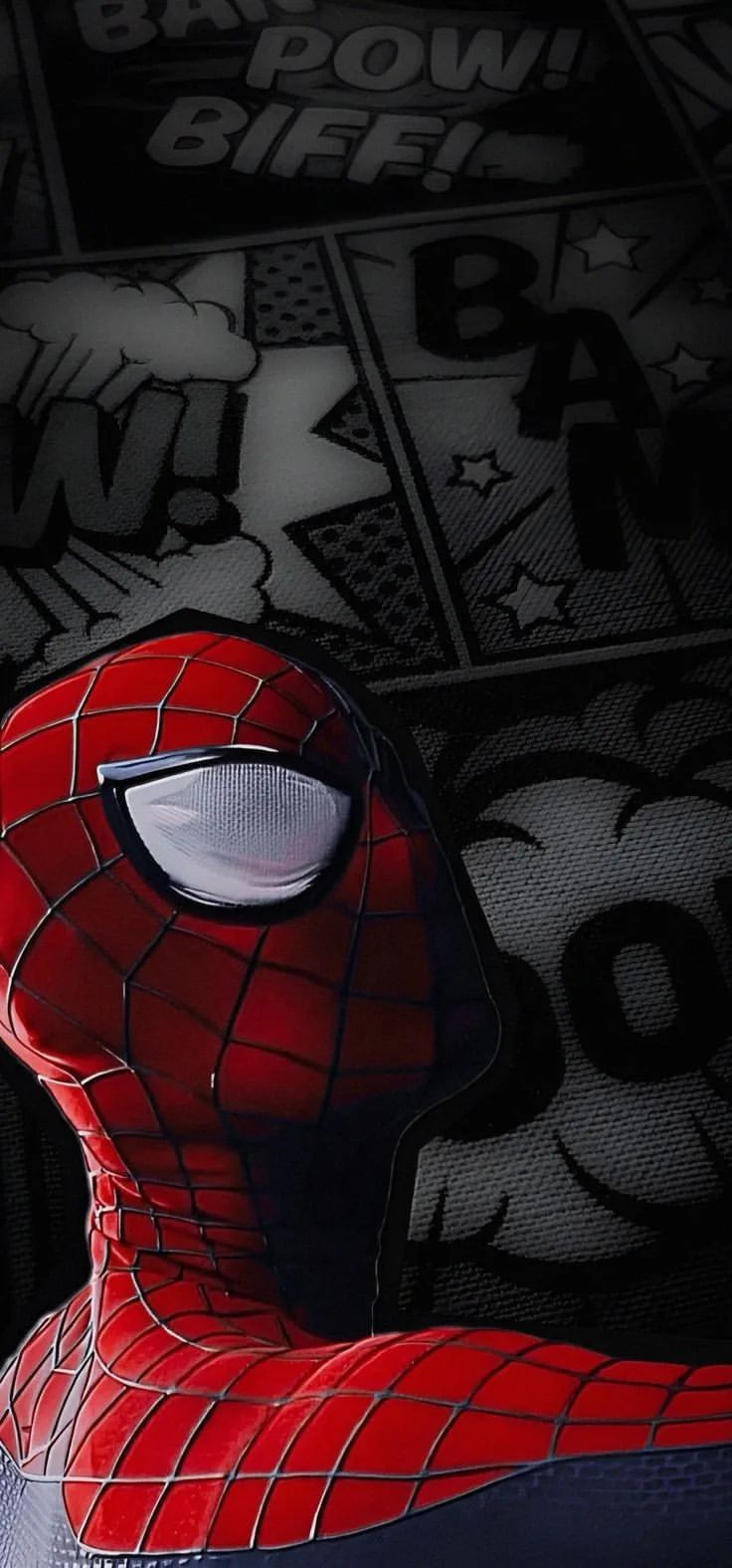 a close up of a spider - man mask on a black and white background with graffiti