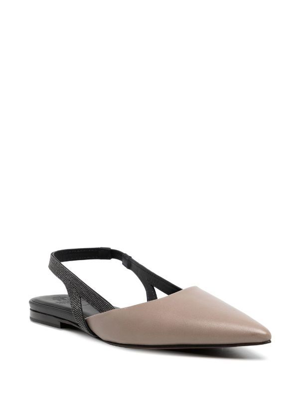 Brunello Cucinelli sling-back Leather Ballerina Shoes - Farfetch Evening Pointed Toe Ballet Flats With Buckle, Elegant Flat Slingback Pumps With Leather Sole, Evening Slingback Flats With Removable Insole, Elegant Leather Ballet Flats With Ankle Strap, Leather Ballet Flats With Heel Strap And Almond Toe, Leather Flat Slingback Pumps With Buckle Closure, Chic Flat Leather Slingback Pumps, Chic Leather Flat Slingback Pumps, Elegant Flat Leather Slingback Sandals