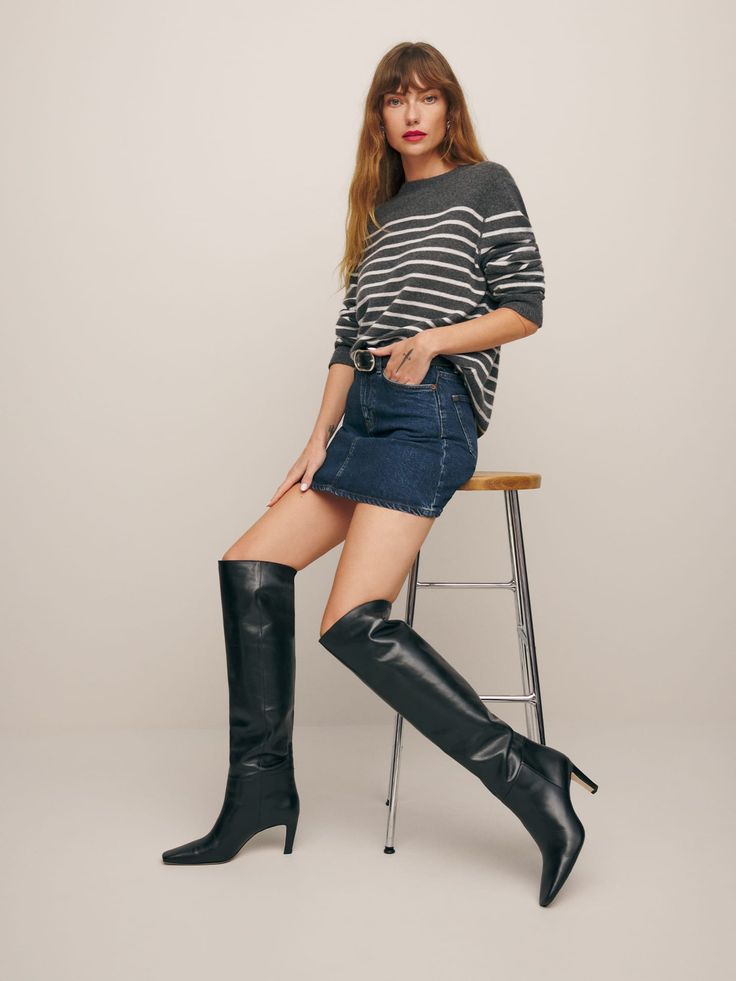 Treat your feet. Shop the Regan Over The Knee Boot from Reformation,  a sexy boot that can be worn over the knee or slouched at the knee. Over The Knee Boots 2024, Micro Trends, Below The Knee Boots, Women Knee High Boots, Boyfriend Sweater, Boots Outfits, Riding Boot, Knee Boot, Fall Transition