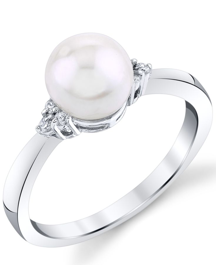 A beautiful and classic cultured freshwater pearl ring is beautifully accented by shimmery shoulder diamonds. Macy's White Brilliant Cut Diamond Ring, Macy's White Gold Diamond Ring With Prong Setting, Elegant Macy's Diamond Ring With Accents, Macy's Round Cut Diamond White Diamond Ring, Macy's White Gold Diamond Ring Brilliant Cut, Macy's Diamond White Round Cut Diamond Ring, Macy's Brilliant Cut White Gold Diamond Ring, White Pearl Ring With Single Diamond, Elegant White Diamond Ring From Macy's