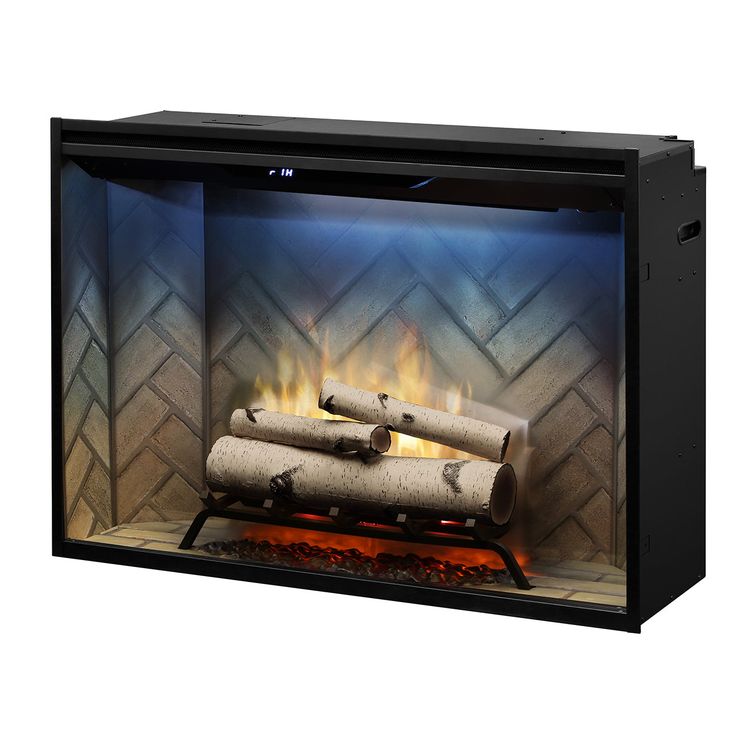 an electric fireplace with logs and flames