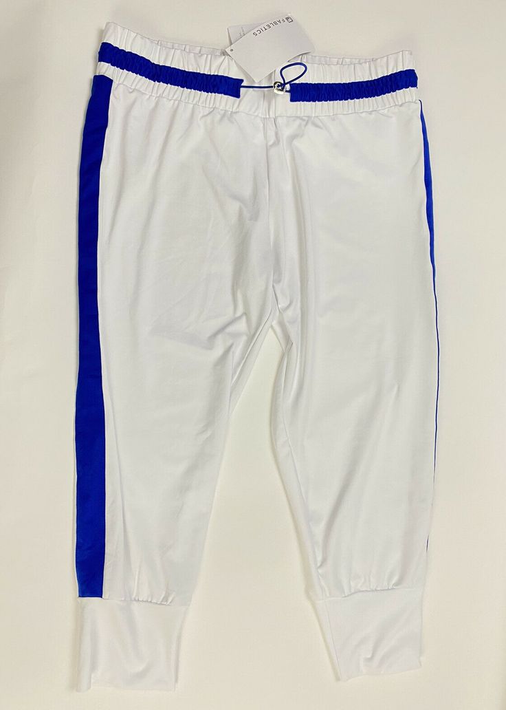 New Fabletics Victoria Tuxedo Track Pants Size: Medium Color: White & Blue Smoke Free Home Active Wear Pants, Track Pants, White Blue, Mens Short, Active Wear, Color White, Shoe Accessories, Sweatpants, Track