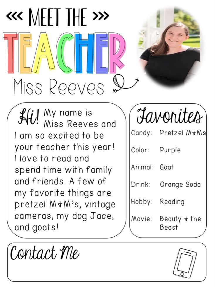 a teacher's flyer with the words meet the teacher and her name on it