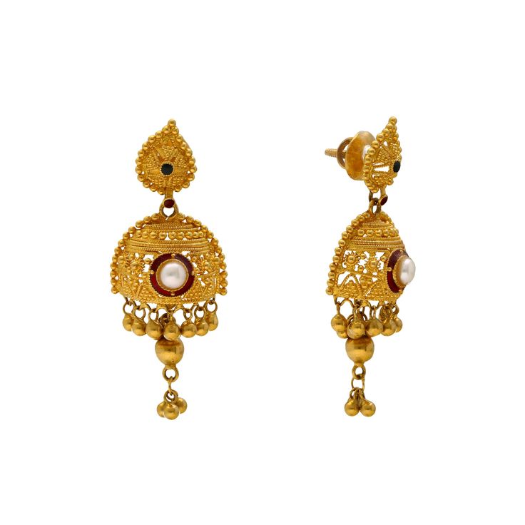 Pair this minimal 22k yellow gold jewelry set with your bridal gowns for a lovely look of sophistication. The enamel accents and kundan stones add new beauty to this simple design. Features• 22k yellow gold• Enamel accents• Kundan stonesVirani Jewelers bridal jewelry made from 22k gold brings together the beauty and significance of Indian culture and traditions. Find more beautiful 22k gold Indian bridal like this choker necklace and stud earring set on our website.Specifications:• Minimum Neckl 22k Gold Meenakari Jhumkas For Wedding, 22k Gold Dual-tone Jewelry For Wedding, Dual-tone 22k Gold Wedding Jewelry, 22k Yellow Gold Chandbali Kundan Necklace, Dual-tone Yellow Gold Wedding Jewelry, 22k Yellow Gold Kundan Necklace With Meenakari, Yellow Gold Chandbali Jhumkas For Wedding, Yellow Gold Meenakari Earrings For Wedding, Yellow Gold Meenakari Wedding Earrings