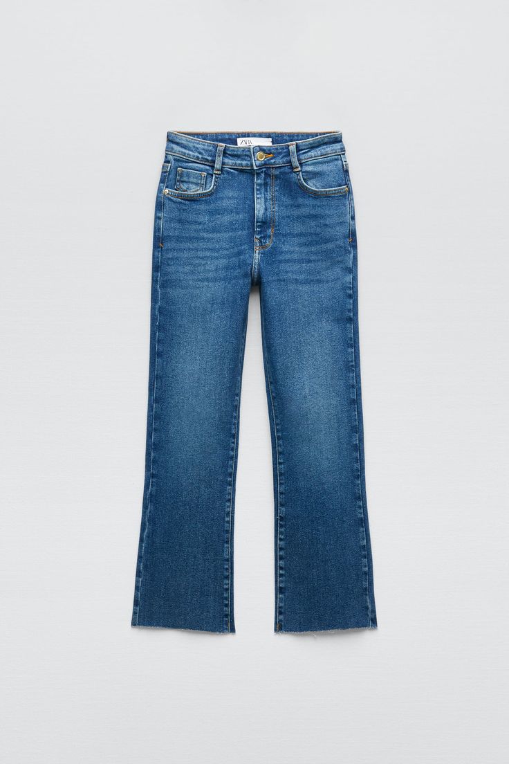 Z1975 HIGH RISE MINI FLARE JEANS - Mid-blue | ZARA United States Zara High Rise Jeans For Fall, Zara High Rise Jeans With Five Pockets, Zara Classic Straight Leg Jeans, Chic Zara Jeans With Frayed Hem, Zara Classic Mid-rise Jeans, Zara High Rise Jeans With Frayed Hem, Zara Mid-rise Jeans With Five Pockets, Zara High Rise Stretch Jeans, Zara High Rise Casual Flare Jeans