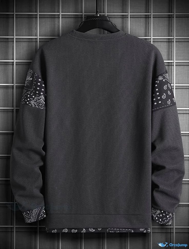 OrcaJump - Mens Chain Letter Print Hoodie Long Sleeve Sweatshirt in Light Grey, Dark Grey, White, and Black - Slim Fit Urban Black Patchwork Sweater For Streetwear, Black Crew Neck Sweater With Patchwork, Black Patchwork Crew Neck Sweater, Casual Patchwork Crew Neck Outerwear, Streetwear Long Sleeve Patchwork Sweater, Gray Patchwork Sweatshirt For Streetwear, Winter Streetwear Sweatshirt With Patchwork, Winter Crew Neck Patchwork Sweatshirt, Gray Patchwork Sweatshirt For Winter