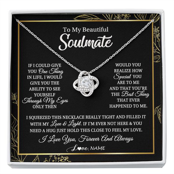 a necklace with the words to my beautiful soulmate on it