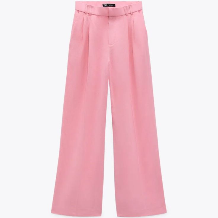 Nwt Full Length Bubble Gum Pink Linen Blend Pants L Brand New Zara Full Length Linen Blend Pants In Bubble Gum, L High Waisted, Straight Leg Pants W/ Front Pleat Details, True Side Pockets & Back Buttoned Welt Pockets Front Zip W/ Metal Hook & Inside Button Closure Mixture Of Viscose (70%) & Linen (30%) Thanks For Looking!!! Pink High-waisted Pants With Belt Loops, Pink Workwear Pants With Belt Loops, Pink Trousers With Belt Loops, Chic Pink Pants With Belt Loops, Pink Bottoms With Belt Loops For Work, Zara Straight Leg Pants, Pink Wide-leg Workwear Pants, Pink Wide-leg Pants For Work, Zara Wide Leg Solid Dress Pants