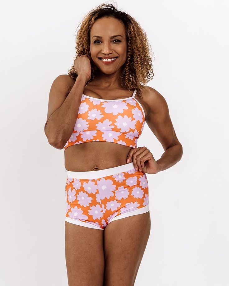 If you're looking for a bottom option with more coverage, you've arrived! Featuring a seamless front and comfortable leg openings, these will have you ready for the pool or beach in no time!  The short is in our cute, Scooby-Doo-inspired Daphne print, trimmed at the waist and legs in our off-white Cloud solid.  Pair it Modest Bikinis, Foam Cups, White Cloud, Shelf Bra, Swim Bottoms, Matching Top, Swimwear Fashion, Swim Top, Strawberry Shortcake