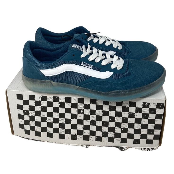 New Vans Ave Teal Blue Men's Size 7.5 Sneakers Shoes Eu 40 Size 7.5, Men's The Item Is New With Box. Please See All Pictures As They Are Also Part Of The Description. You Will Receive The Exact Item That You See In The Photos. All Items Are Cleaned/Sanitized Per Poshmark Rules. Please Ask Any Questions That You May Have As I Am Happy To Answer. Flamingo Shoes, Vans Sk8 Hi Reissue, Disney Vans, Blue Vans, Floral Sneakers, New Vans, Vans Blue, Blue Sneakers, Vans Classic Slip On