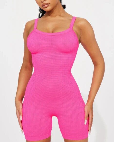 Fashion Nova Hot pink barbie Mylah Romper shorts S/M Seamless Basic Work-out NWT Pink Romper Outfit, Workout Barbie, Romper Outfits, Hot Pink Barbie, Pink Romper, Romper Shorts, Pink Barbie, Pink Rompers, Romper Outfit