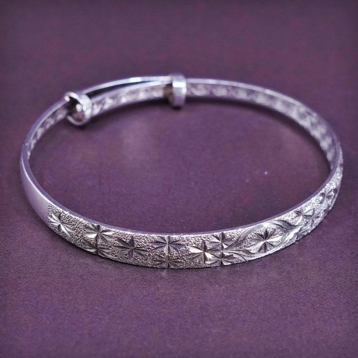 "7.5\", antique floral Sterling Silver Signature Slide Modernist Bracelet solid 925 silver bangle, Embossed chinese character \"blessing\" inside, stamped 925" Luxury Engraved Antique Silver Sterling Bracelet, Antique Floral, The Bangles, Chinese Characters, Silver Bangle, Bracelet Argent, Hinged Bangle, Silver Bangles, Handmade Bracelets