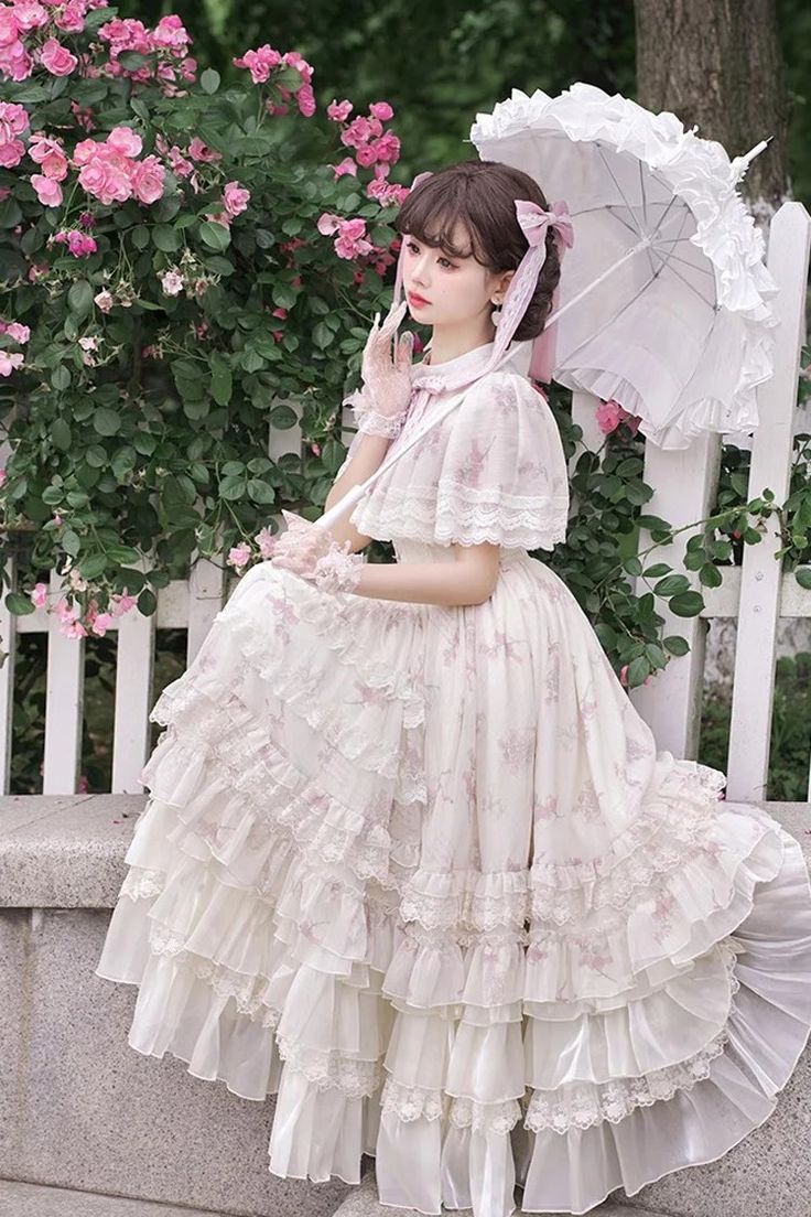 Multi-Color Bellflower Print Ruffle Lace Sweet Princess Lolita Dress – LolitaInside Frilly Dress Outfit, Tea Dress Outfit, Ladybug Redesign, Country Princess, Cottagecore Tea, Country Lolita, Oc Outfits, Princess Tea Party, Lolita Outfits