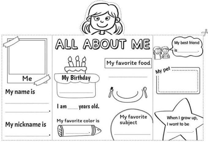 an all about me worksheet with pictures and words