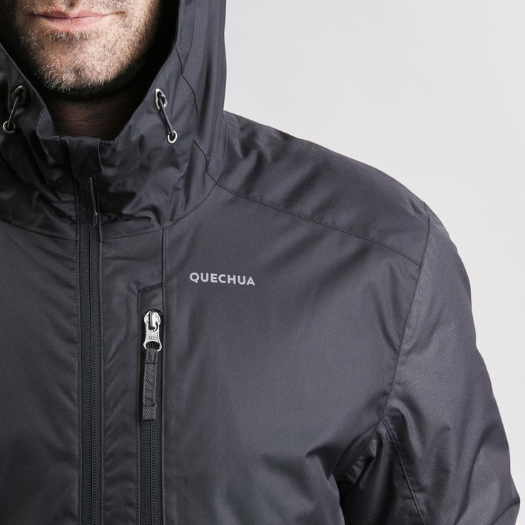 We developed your jacket for wintry conditions: cold, rain and snow. Insulation is provided by 200 g/sqm thick wadding on the body and 150 g/sqm on the arms (synthetic component that insulates thanks to the air trapped in its fibres).We’ve added an inner flap underneath the zip to stop cold air from entering. The toggle tightening at the jacket hem is the finishing touch to ensure your jacket is comfortable down to -10°. | Quechua Men's Hiking Waterproof Winter Jacket - Sh500 14°F in Black, Size Cold Rain, Womens Cycling Clothes, Base Layer Women, Tactical Clothing, Tent Accessories, Snow Jacket, Warm Jacket, Waterproof Jacket, Womens Fleece