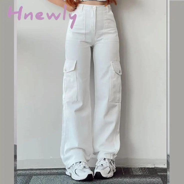 Hnewly Vintage Straight New Style Baggy Trousers Casual Pants Waist Pocket Denim Summer Women’s High Waist Cargo Pants, Trendy Summer Fits, Maternity Sweater Dress, Cargo Pants Streetwear, Waist Cargo Pants, Satin Shirts, White Vintage Dress, Vintage Boho Dress, Trousers Casual