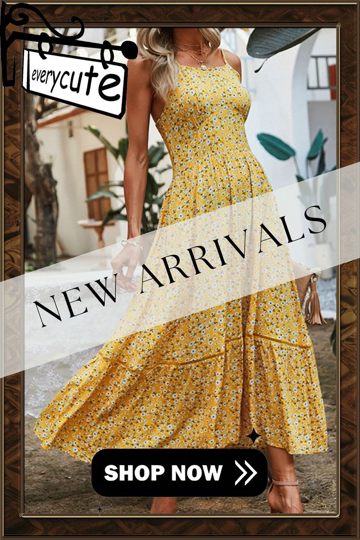 Floral Split Joint Square Collar A Line Dresses Yellow Maxi Dress For Vacation, Yellow Floral Print Non-stretch Dress, Line Dresses, A Line Dresses, A Line Dress, Customer Support, Split, A Line, Shop Now