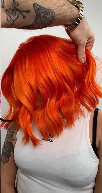 Sophisticated Orange Hair Colors: Easy Ideas Ginger Hair Bright, Bright Orange Hair Aesthetic, Vibrant Orange Hair, Vivid Orange Hair, Bright Copper Hair Balayage, Deep Orange Hair, Red Hair Medium Length, Bright Ginger Hair, Orange Hair Colors