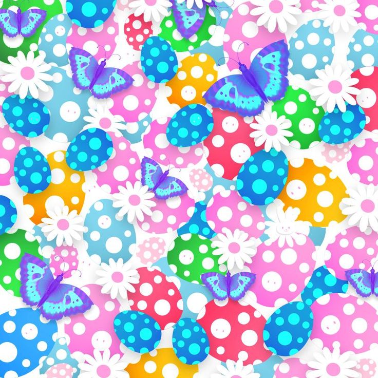 colorful butterflies and flowers on a pink, blue, green, yellow and white background