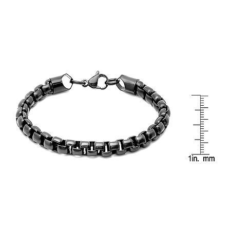 Features: Hypoallergenic, Quick ShipCircumference: 8 InchJewelry Closure: Fold Over ClaspLink Construction: SolidMetal Color: BlackChain Width: 6 MillimetersChain Construction: BoxCare: Wipe CleanBracelet Type: Chain BraceletsMetal: Stainless SteelCountry of Origin: Imported Black Metal Hypoallergenic Bracelets, Black Hypoallergenic Metal Bracelets, Hypoallergenic Black Metal Bracelets, Hypoallergenic Black Metal Bracelet, Stainless Steel Chain Link Jewelry As Gift, Adjustable Link Bracelet With Box Chain, Black Box Chain Bracelet Jewelry, Black Box Chain Bracelet, Adjustable Round Chain Bracelet With Solid Links