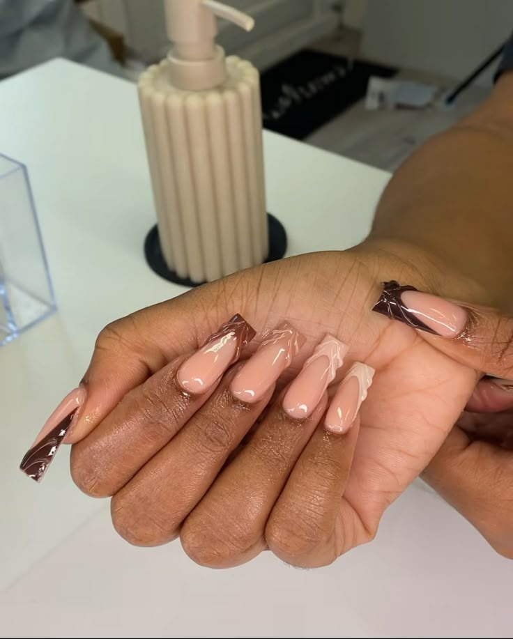 Girly Nails, Classy Acrylic, Girly Acrylic Nails, Classy Acrylic Nails, Unique Acrylic Nails, Colorful Nail Designs, Nail Nail, Brown Nails, Luxury Nails