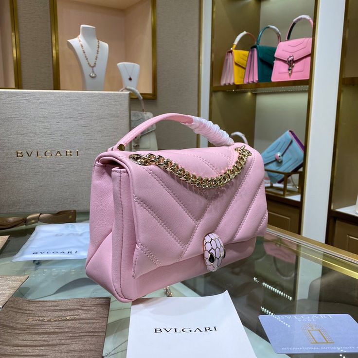 Size: 22.5cm*15cm*10cm It comes with Dust box, Care manual, Tag, and Paper bag. Bvlgari Serpenti, Luxury Clutch, Powder Pink, Hand Bags, Cute Bag, Pink Bag, Crossbody Shoulder Bag, Evening Bags, Contact Us