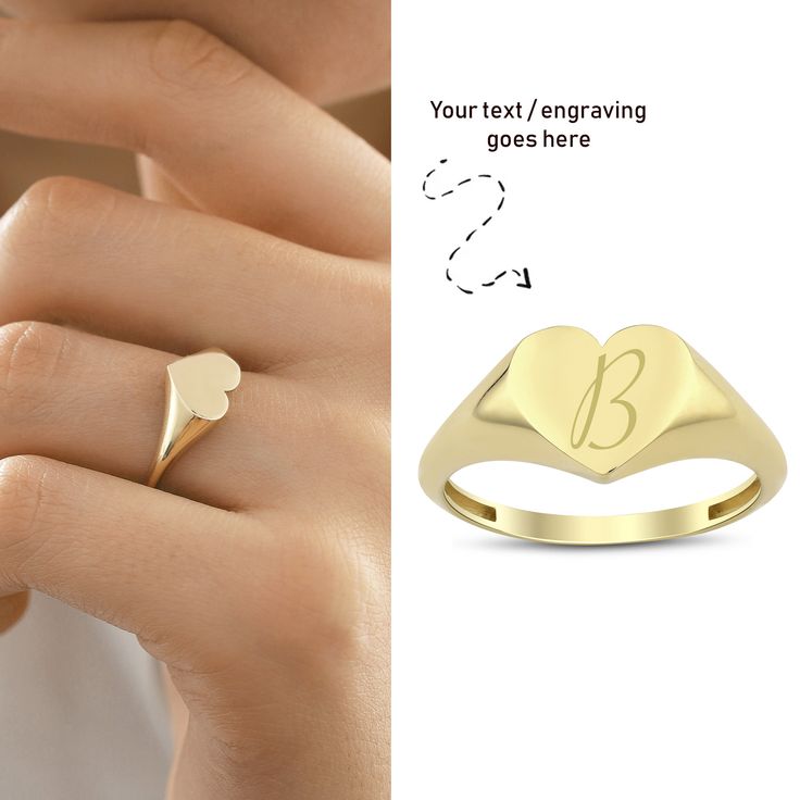 Give your loved one this stunning personalized 14k Gold Dome Heart Initial Ring, the perfect gift for anyone. This Ring features a clear heart shaped surface in the center of the design, which makes it great for engraving. One letter or number combination can be stamped on the ring if you want. Please note your personalization during checkout. ◖ P R O P E R T I E S ◗ * Material: 14k Yellow Gold, 14k White Gold ◖ D I O N J E W E L ◗ ‣ 14K REAL GOLD ‣ EXPRESS DELIVERY IN 1-3 DAYS* ‣ HANDMADE ONLY Heart-shaped Hallmark Ring For Anniversary, Heart-shaped Anniversary Ring With Hallmark, Gold Initial Ring For Valentine's Day, Gold Heart-shaped Ring For Birthday, Heart Shaped Initial Ring For Gift, Heart Shaped Initial Ring Gift, Heart-shaped Initial Ring Gift, Gold Heart Ring For Valentine's Day Birthday, Personalized Gold Heart-shaped Initial Ring