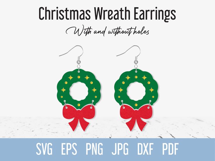 christmas wreath earrings with bows and stars on the hoop, svg epsp png