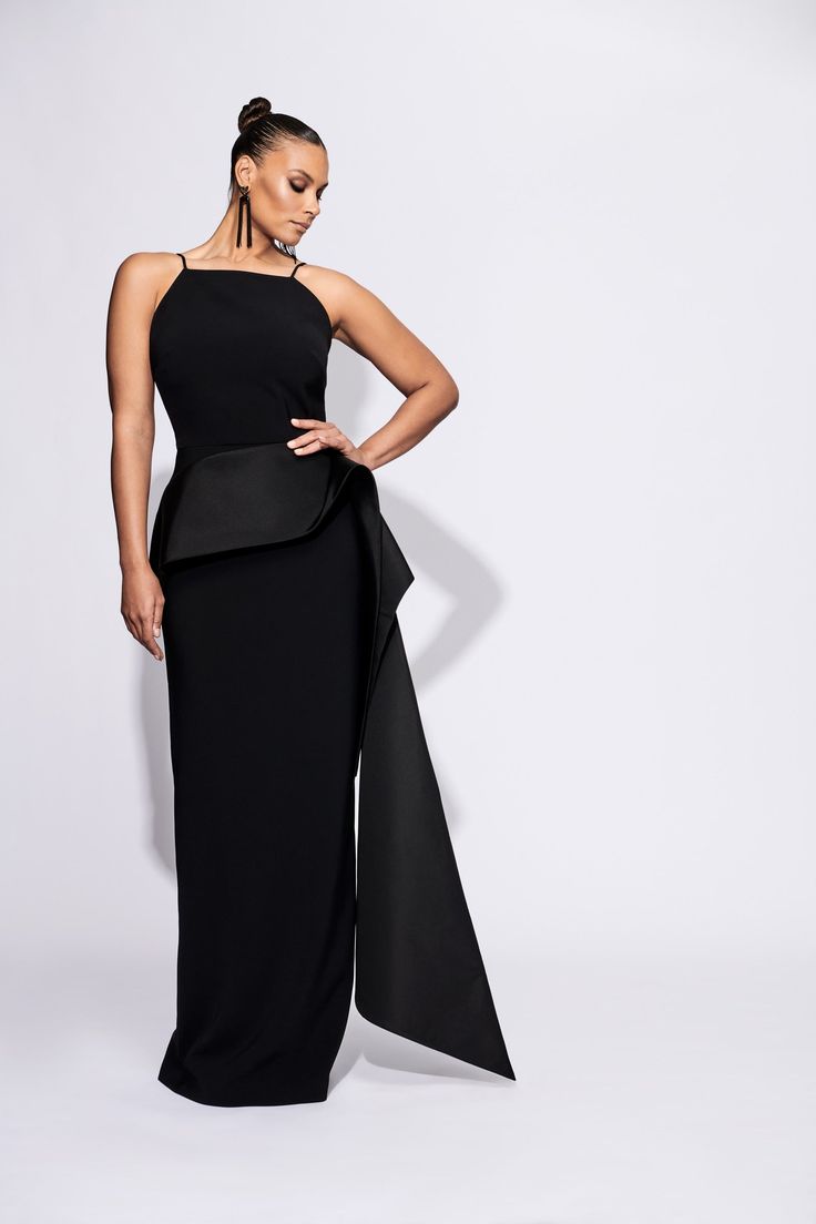 Draped Peplum Halter Column Gown Pre-Order 4-6 Weeks Final Sale Made in NYC For inquiries regarding customization email: info@christiansiriano.com Black Tie Wedding Guest Attire, Gown 2023, Black Tie Wedding Guest, Hot Pink Fashion, Wedding Guest Attire, Pre Fall 2023, Silver Gown, Guest Attire, Pre Fall Collection