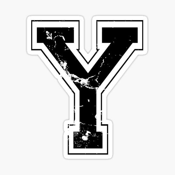 the letter y in black and white with an aged effect sticker on it's side