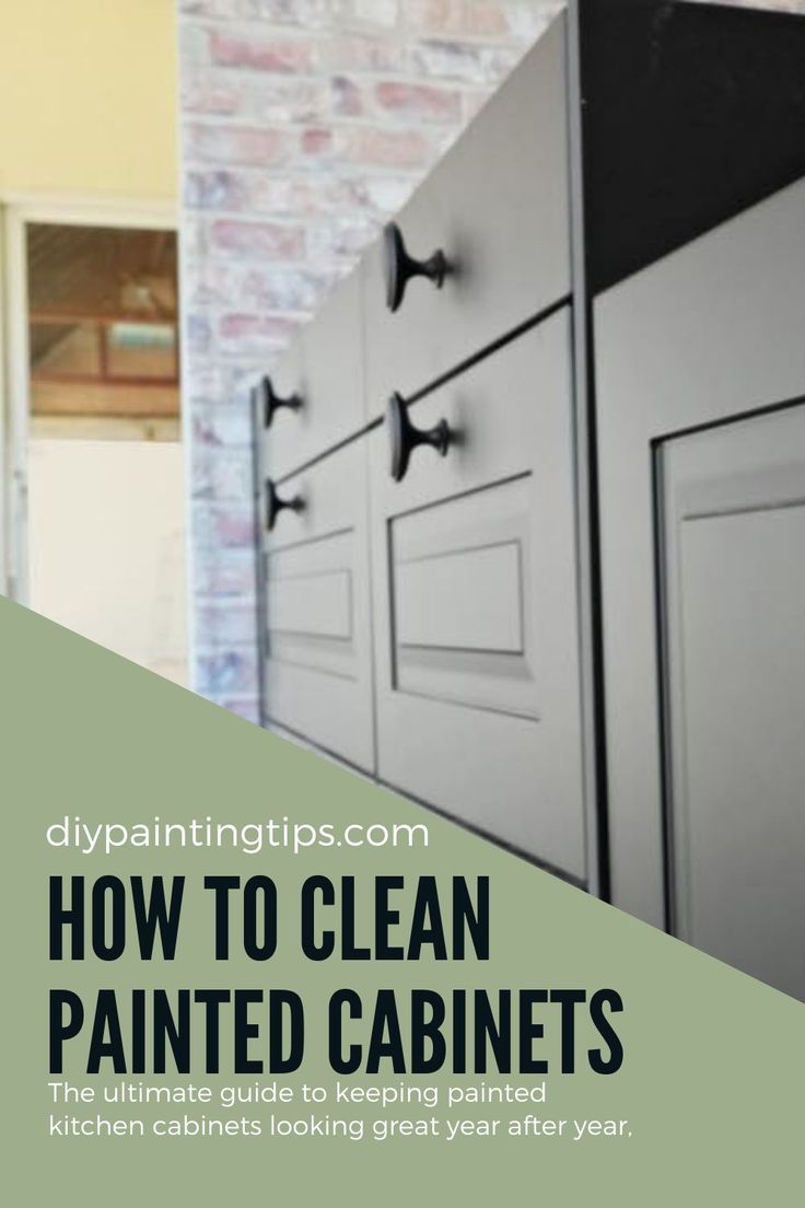 a kitchen cabinet with the words how to clean painted cabinets in black and white letters