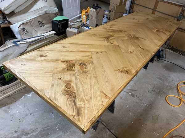 a wooden table being built in a garage