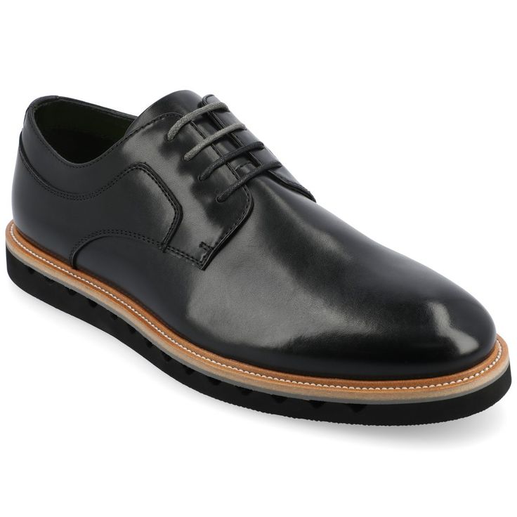 The William derby shoe from Vance Co. seamlessly blends sophistication and comfort with its 1-inch heel, lace-up closure, and classic round toe design. Crafted from faux leather this style offers a stylish choice for various occasions. The mesh lining, 6 mm Tru Comfort Foam™ footbed, and rubber outer sole ensure breathability, comfort, and support, making the William a versatile and conscientious addition to your footwear collection. Leather Oxfords With Laces For Work, Classic Black Oxfords With Laces, Modern Lace-up Oxfords For Formal Occasions, Plain Toe Oxfords With Laces For Workwear, Modern Formal Lace-up Oxfords, Classic Oxford Dress Shoes With Laces, Textured Sole Lace-up Oxfords For Derby, Business Casual Oxfords With Removable Insole And Round Toe, Lace-up Oxfords With Textured Sole For Derby