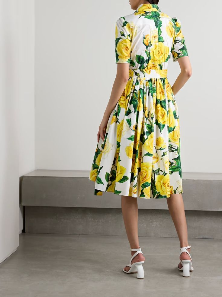 DOLCE&GABBANA Belted pleated floral-print cotton-poplin midi dress | NET-A-PORTER Spring Mid-length Dress With Pleated Hem, Printed Knee-length Midi Dress For Garden Party, Summer Pleated Dress For Casual Occasions, Printed Midi Floral Dress For Garden Party, Chic Floral Print Daywear Dresses, Summer Pleated Midi Dress For Daywear, Pleated Summer Dress For Daywear, Pleated Dresses For Summer Daywear, Spring Floral Cotton Dress