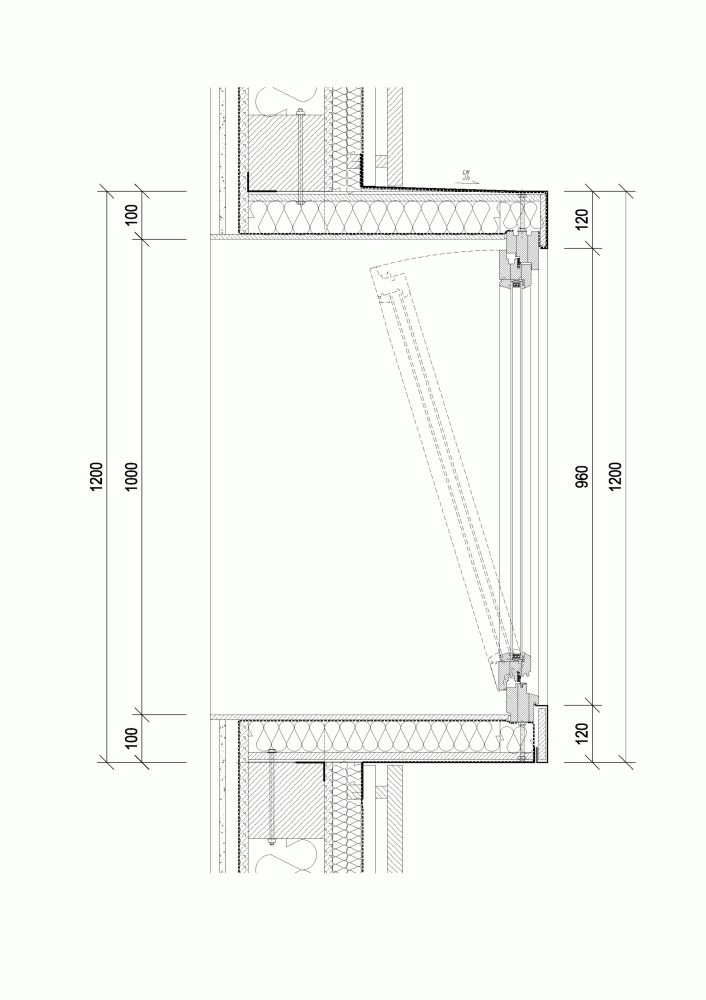 an architectural drawing of the corner section of a building, with measurements for each section