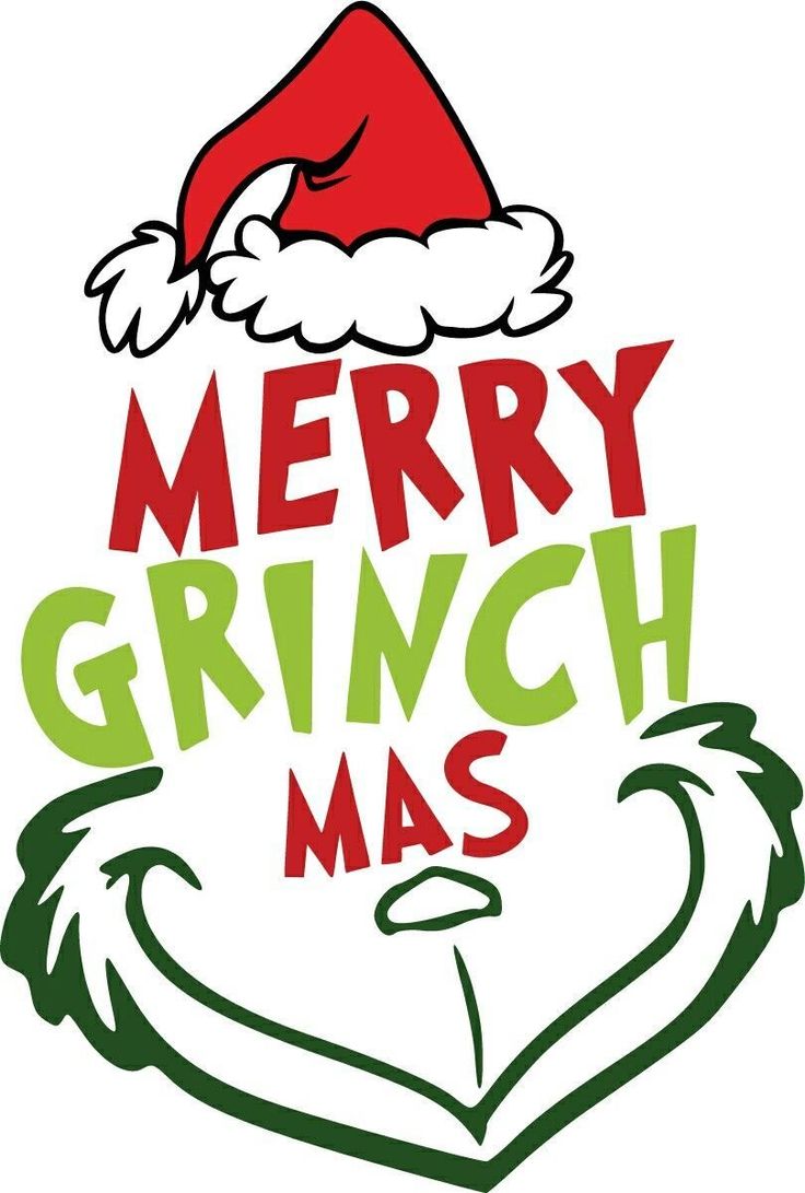 merry grinch mas with santa's hat on the top and green lettering below