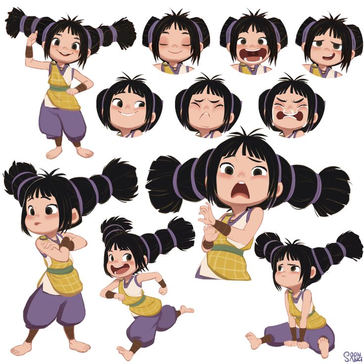 an animation character poses with different expressions and gestures for each character in the animated film