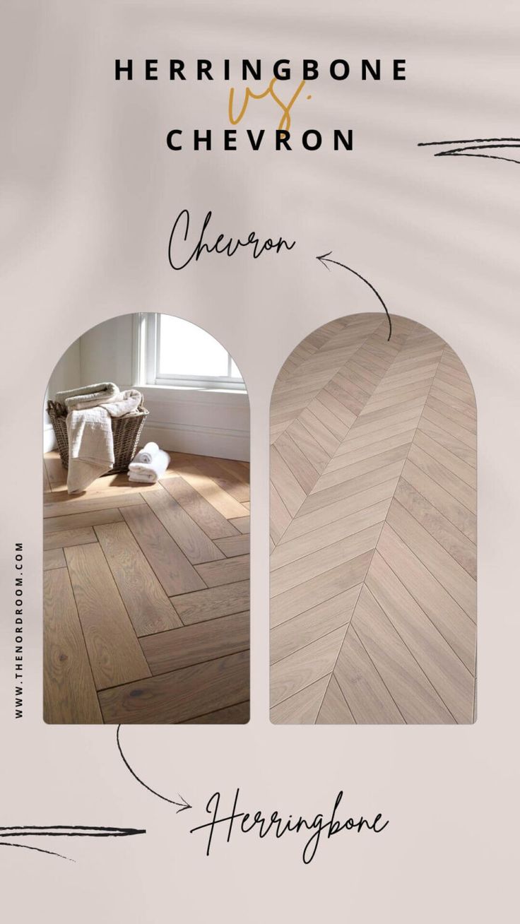 herringbone chevron hardwood flooring with the names and description for each piece in it