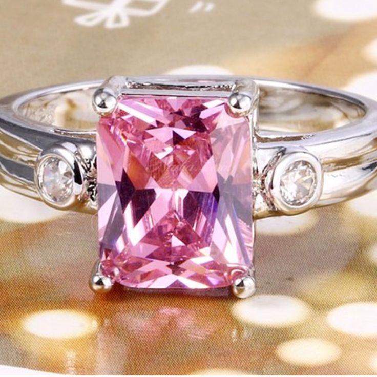 Beautiful Square - Cut 1.5ct Pink Sapphire Sterling Silver.925 Ring. Impressive Everyone W/ This Beauty! Item# .0200 Pink Diamond Ring In Sterling Silver, Sterling Silver Diamond Ring With Radiant Cut, Silver Radiant Cut Diamond Ring In Sterling Silver, Silver Radiant Cut Sterling Silver Diamond Ring, Silver Radiant Cut Ring With Accent Stones, Silver Diamond Ring With Radiant Cut And Accent Stones, Diamond Ring With Accent Stones In 14k White Gold, Silver Radiant Cut Diamond Ring With Accent Stones, 925 Ring