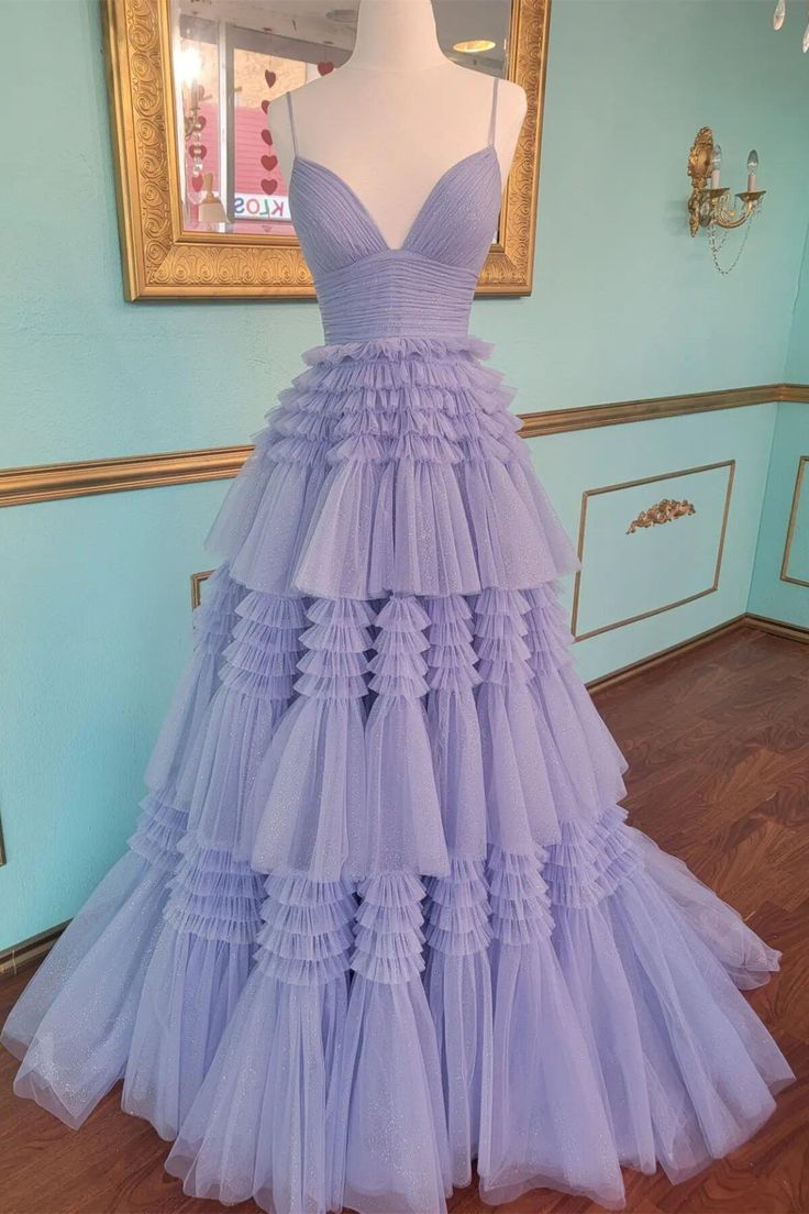 Spring Prom Princess Evening Dress, A-line Tulle Evening Dress With Ruffles, A-line Tulle Ball Gown For Prom Season, Tulle A-line Ball Gown With Fitted Bodice, A-line Dress With Fitted Bodice And Tulle Skirt, Fitted A-line Gown With Ruffles, A-line Tulle Gown For Prom, Formal A-line Tulle Ball Gown, A-line Tulle Ball Gown For Evening