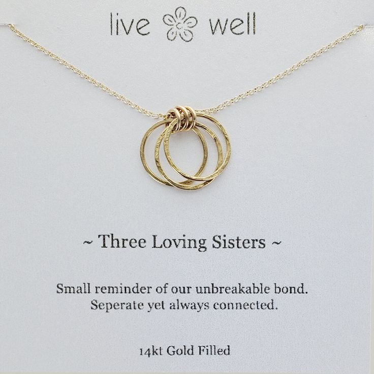 Three Loving Sisters Gold Necklace By Live Well Hammered Charm Necklaces For Gift, Sisters Necklace, Meaningful Necklace, Sister Jewelry, Sister Necklace, Close Relationship, Clay Bracelet, Gold Filled Hoops, Meaningful Jewelry