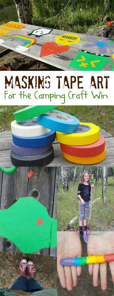 a collage of different pictures with the words masking tape art for the camping craft win