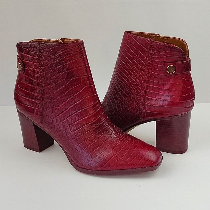 Ilaria Ankle Boots From Franco Sarto Are New Without Tags! Never Worn! Stylish & Leveled Up Heeled Ankle Boot With Squared Toes Red Crocodile Print Leather Upper With Gold Tone Hardware Cushioned Insole With Rubberized Soles For Comfort & Security Inside Zipper Closure 3" Heel Height Size 8.5 No Flaws Or Damage S407 Leather, Crocodile Print, Red, Heeled, Ankle Boot, Mobwife, Splash Of Color **Buy With Confidence! I Am A Poshmark Ambassador Ii And 5 Star Top Seller! **Remember To Bundle Items For Red Casual Boots With Block Heel, Casual Red Leather Heeled Boots, Red Ankle Boots With Reinforced Heel, Medium Width Closed Toe Red Boots, Burgundy High Heel Boots Medium Width, Red Medium Width Closed Toe Boots, Red Medium Width Boots, Burgundy Almond Toe Boots Medium Width, Red Ankle-high Heels With Stacked Heel