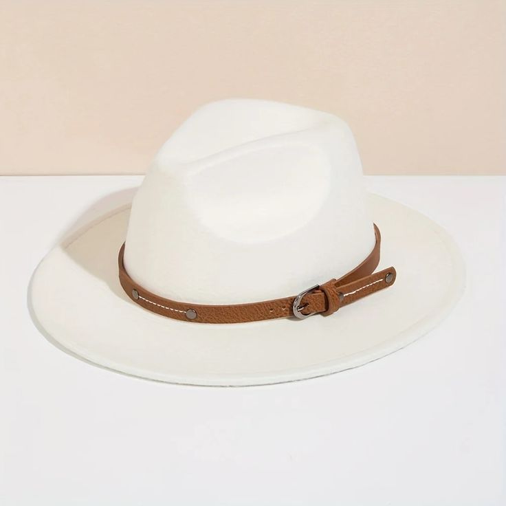 Men's Retro Felt Woolen Top Hat, Leather Buckle Accessory, Jazz Hats Spring Adjustable Wool Felt Hat, Adjustable Cream Wool Felt Hat, White Short Brim Felt Hat For Fall, Adjustable Felt Fedora Hat, Adjustable Vintage Felt Hat For Fall, Adjustable Felt Fedora, Adjustable Felt Hat, Spring Fedora Felt Hat, Adjustable White Hat Band For Fall