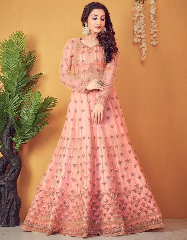 Baby Pink Anarkali style Suits Soft Net Salwar Kameez in Heavy Embroidery, Stone and Lace Work:Arabic Attire #anarkali #indianfashion #indiaclothing #instafashion #salwarkameez #designerdress #muslimdress #designer #salwarsuits #kurtis #indianethnic #designersuits #punjabisuit #designersuit Wedding Salwar Kameez, Patiyala Dress, Pink Anarkali, Net Gowns, Kurta Cotton, Designer Anarkali Suits, India Clothes, Ethnic Gown, Net Lehenga