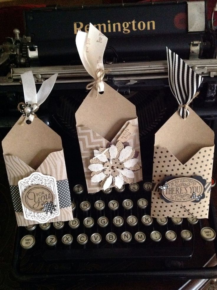 some typewriters are decorated with tags and ribbons