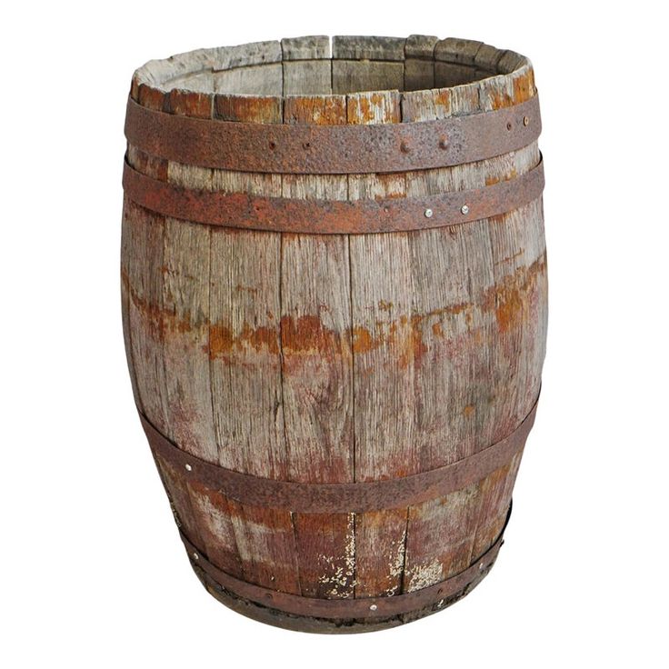 an old wooden barrel with rusted paint on it