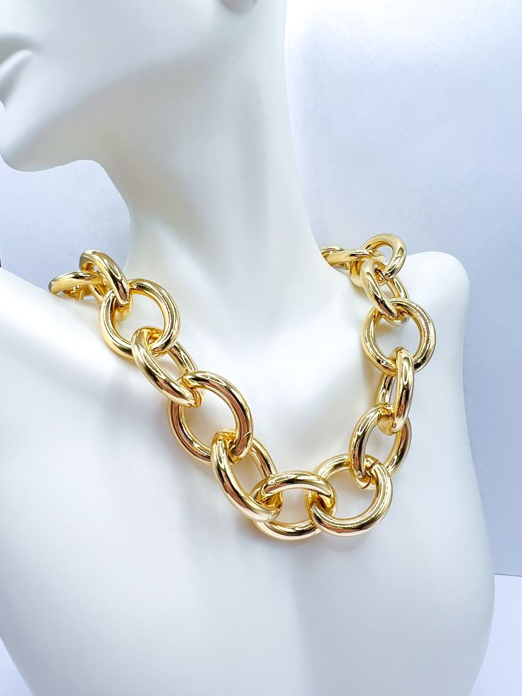 Chunky chain link necklace Trendy Chunky Chain Link Necklace, Chunky Chain Link Jewelry, Metal Chain Link Necklace, Chunky Metal Chain Link Jewelry, Chunky Link Chain Necklace, Elegant Chunky Jewelry With Rectangular Links, Chic Chunky Link Chain Necklace, Chunky Chain Link Necklace Gift, Chic Jewelry With Chunky Oval Link Chain