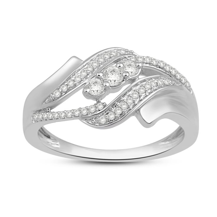 Brand: Jewelili Features: Sterling silver 1/4 cttw natural white round Diamond ring, size 7 L: 20.05 MM , W: 10.26 MM , H: 22.71 MM The perfect gift for valentines day, promise, birthday, graduation, or "just because". Item is shipped in a beautiful gift box Return on any order within 30 days Item Condition: New Binding: Jewelry White Diamond Ring With Round Band And Accents, White Diamond Birthstone Ring In Fine Jewelry Style, Fine Jewelry White Diamond Birthstone Ring, Sterling Silver Rings With Channel Set In White, White Sterling Silver Channel Set Rings, White Diamond Stackable Promise Rings, White Diamond Stackable Rings For Promises, White Bypass Ring For Anniversary Round Cut, White Diamond Bypass Ring For Anniversary